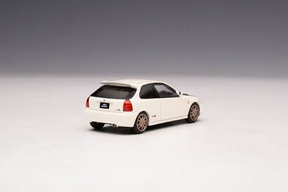 Motorhelix Intern Series 1:64 Honda Civic Type R EK9 Carbon Hood Mugen Edition Champion White - Honda and Mugen Official Licensed