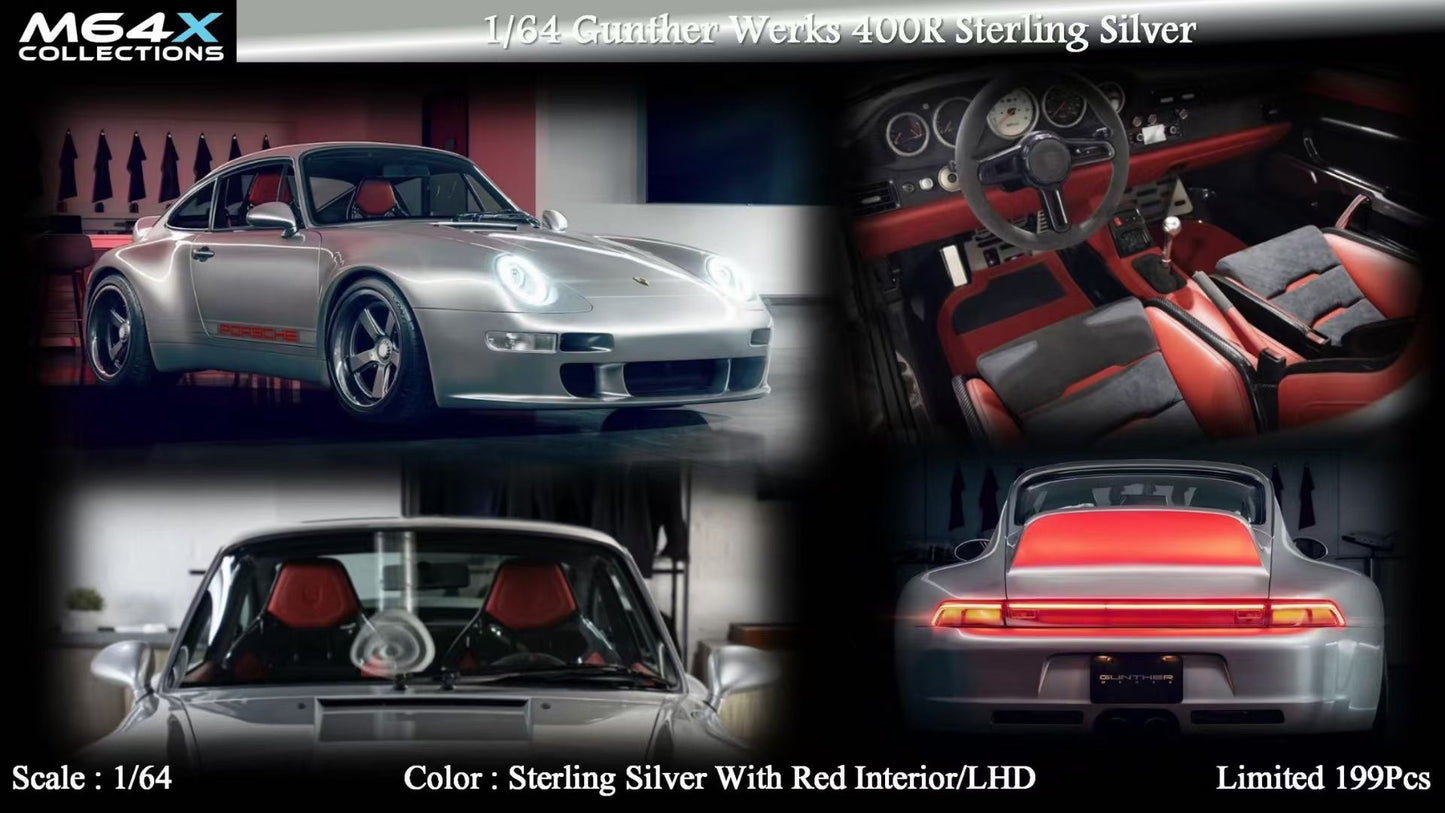 [Premium Resin Model] MY64 MY64X 1:64 Porsche Gunther Werks 993 (GW993) 400R Sterling Silver with Red Interior LHD Limited to 199 Pieces