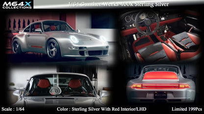 [Premium Resin Model] MY64 MY64X 1:64 Porsche Gunther Werks 993 (GW993) 400R Sterling Silver with Red Interior LHD Limited to 199 Pieces