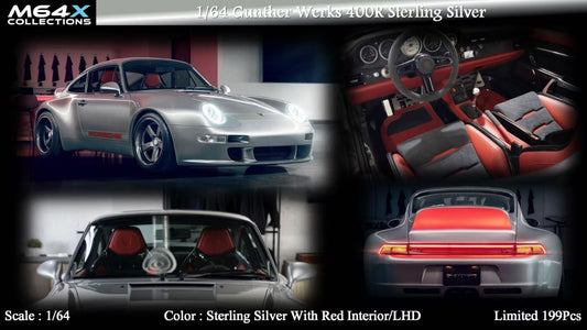 [Premium Resin Model] MY64 MY64X 1:64 Porsche Gunther Werks 993 (GW993) 400R Sterling Silver with Red Interior LHD Limited to 199 Pieces
