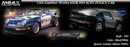 [Premium Resin Model] MY64 MY64X 1:64 Porsche Gunther Werks 993 (GW993) 400R NFS SCPD Police Limited to 299 Pieces (Rear Red and Blue LED Light) + Car Number + Individual Roof Light)