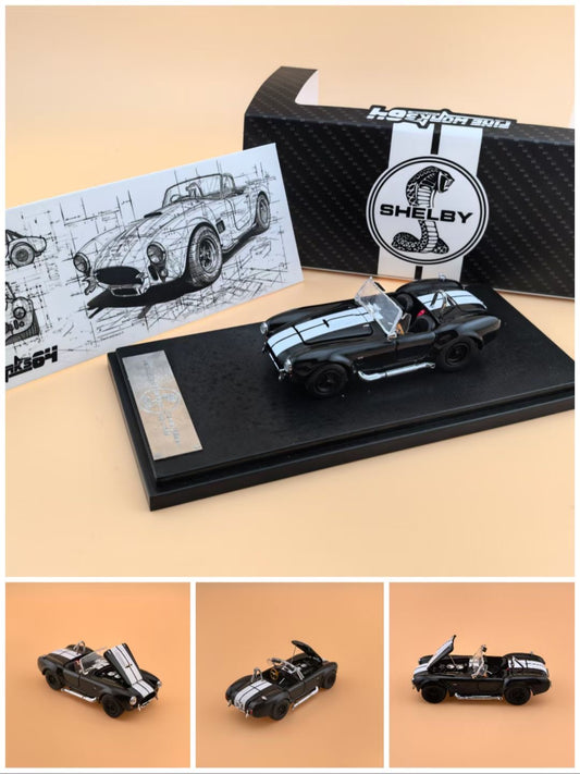 Fine Works 1:64 Ford Shelby Cobra MK3 Cobra 427 Convertible Openable Engine Hood Black with White Stripes