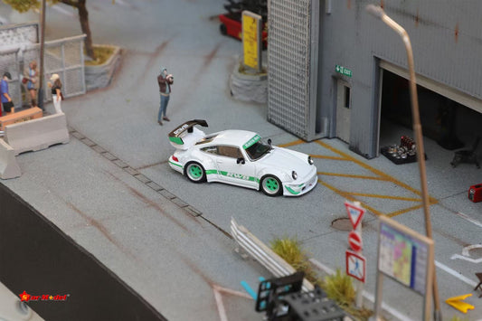 Star Model 1:64 Porsche RWB 964 GT Wing White with Green Wheels China AIT Expo 2025 Special Edition Limited 399 Pieces