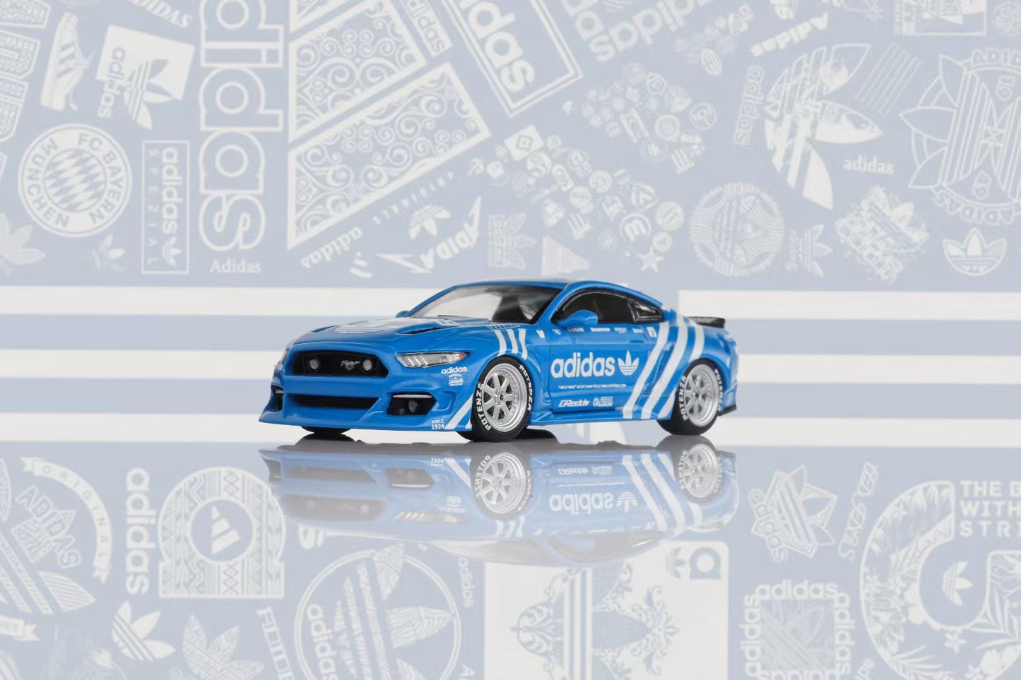 Liberty64 1/64 Ford Mustang MK6 Wide Body Low Stance Custom Adidas Edition