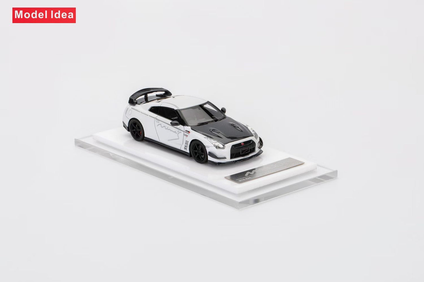 [Premium Resin Model] Model Idea 1:64 Nissan Skyline GT-R R35 Mines Custom White with Black Carbon Hood Limited to 299 Pieces