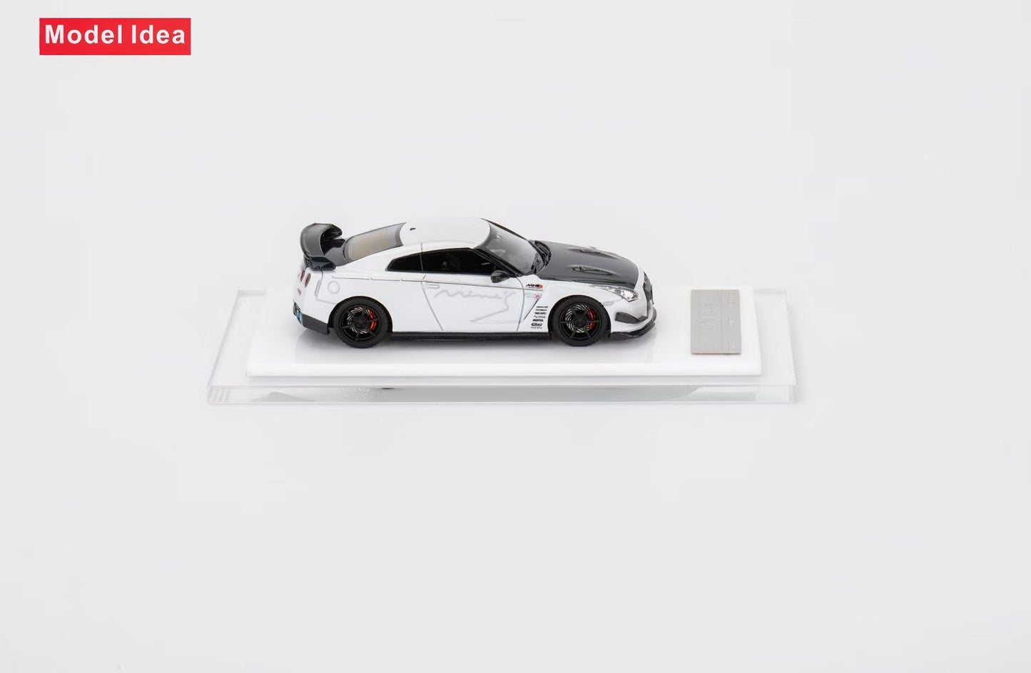 [Premium Resin Model] Model Idea 1:64 Nissan Skyline GT-R R35 Mines Custom White with Black Carbon Hood Limited to 299 Pieces