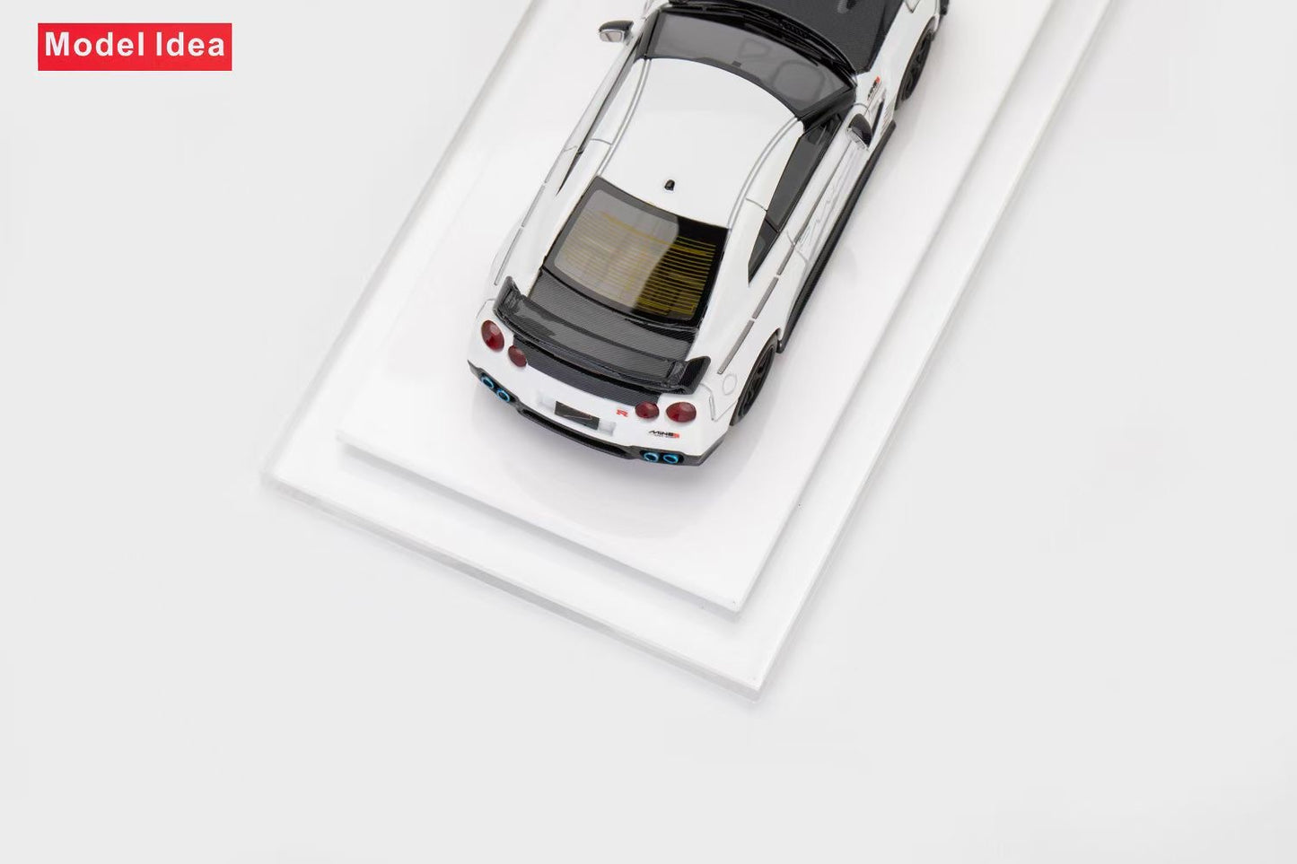 [Premium Resin Model] Model Idea 1:64 Nissan Skyline GT-R R35 Mines Custom White with Black Carbon Hood Limited to 299 Pieces