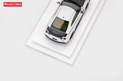 [Premium Resin Model] Model Idea 1:64 Nissan Skyline GT-R R35 Mines Custom White with Black Carbon Hood Limited to 299 Pieces