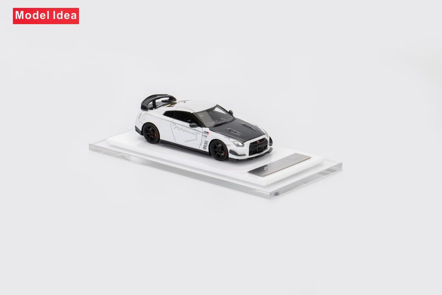 [Premium Resin Model] Model Idea 1:64 Nissan Skyline GT-R R35 Mines Custom White with Black Carbon Hood Limited to 299 Pieces