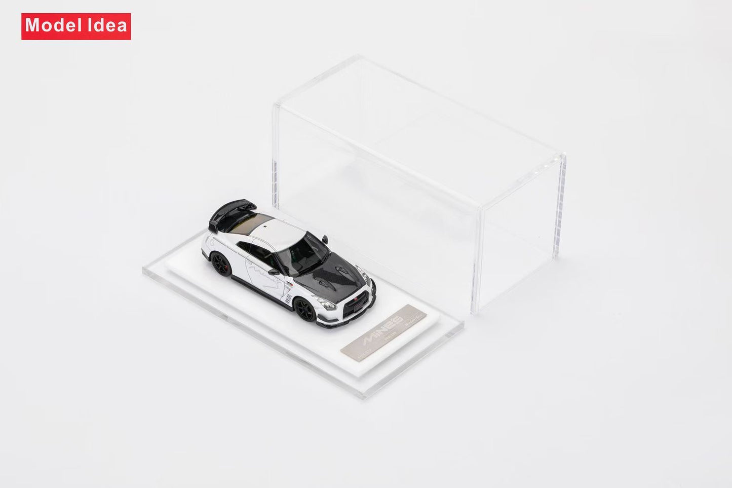 [Premium Resin Model] Model Idea 1:64 Nissan Skyline GT-R R35 Mines Custom White with Black Carbon Hood Limited to 299 Pieces