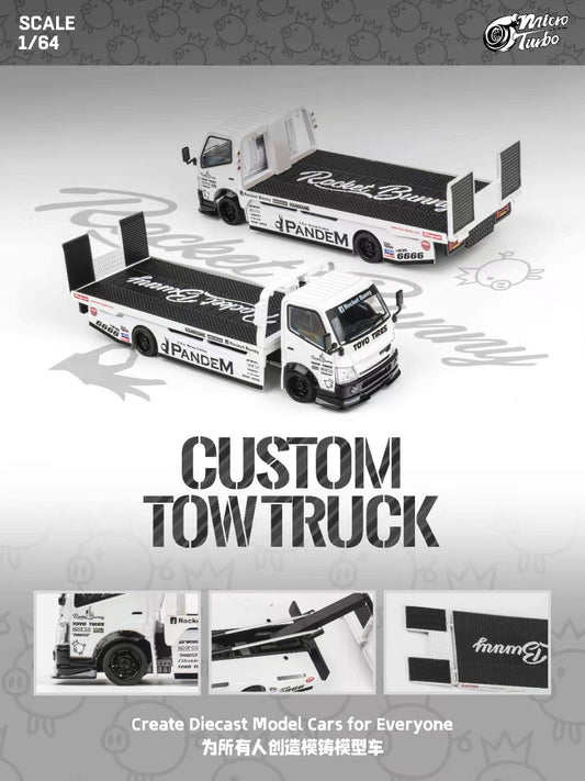 Micro Turbo 1:64 Hino 300 Series MK2 Custom Extendable Tow Truck Flatbed Livery PANDEM Rocket Bunny Metallic White
