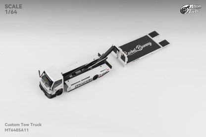 Micro Turbo 1:64 Hino 300 Series MK2 Custom Tow Truck Flatbed Livery PANDEM Rocket Bunny Metallic White