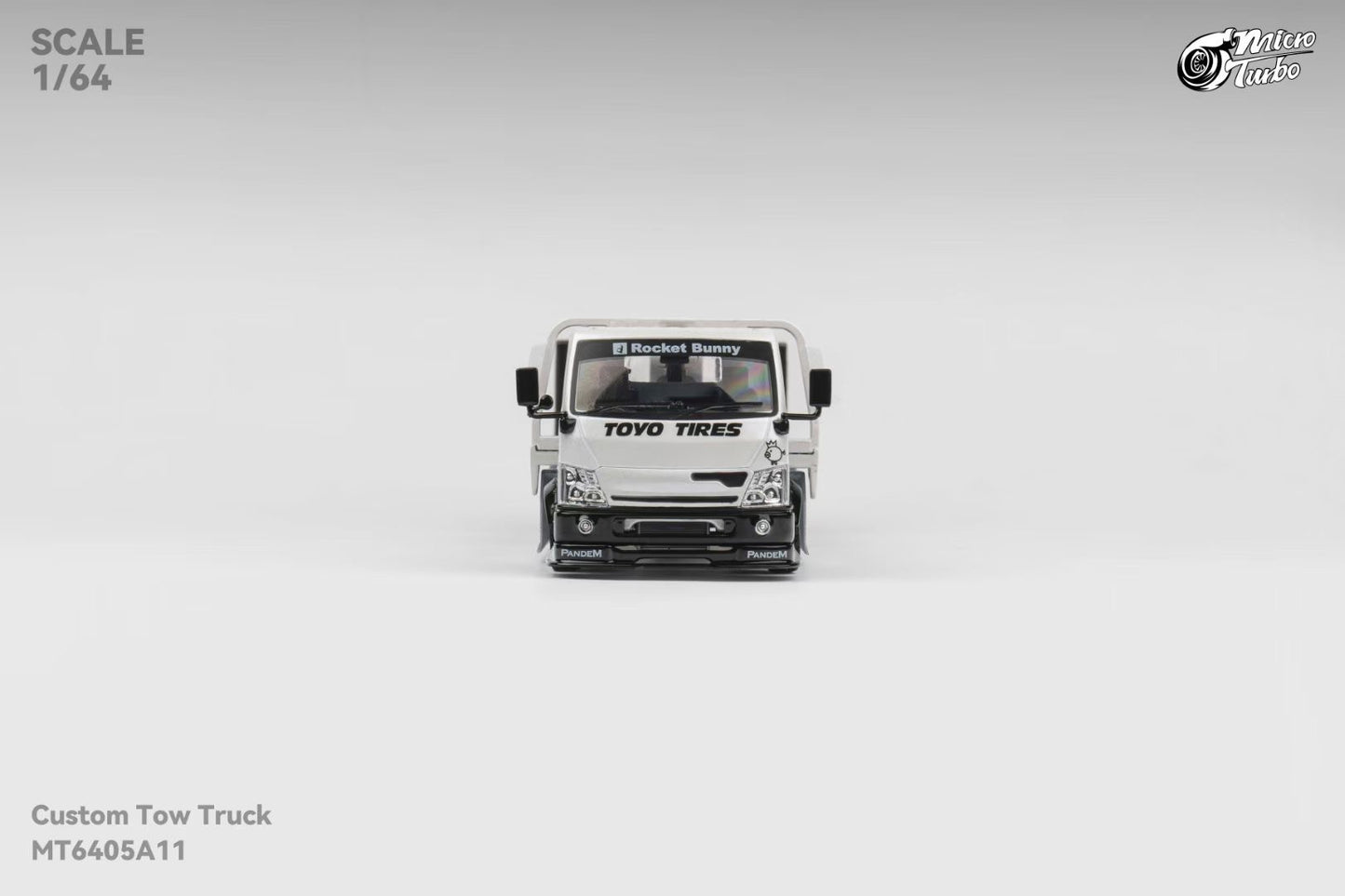Micro Turbo 1:64 Hino 300 Series MK2 Custom Tow Truck Flatbed Livery PANDEM Rocket Bunny Metallic White