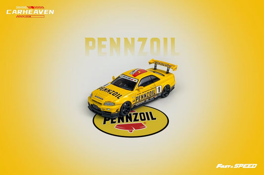 Fast Speed 1:64 Nissan GT-R BNR34 R34 Nismo Z-Tune Pennzoil #1 Yellow