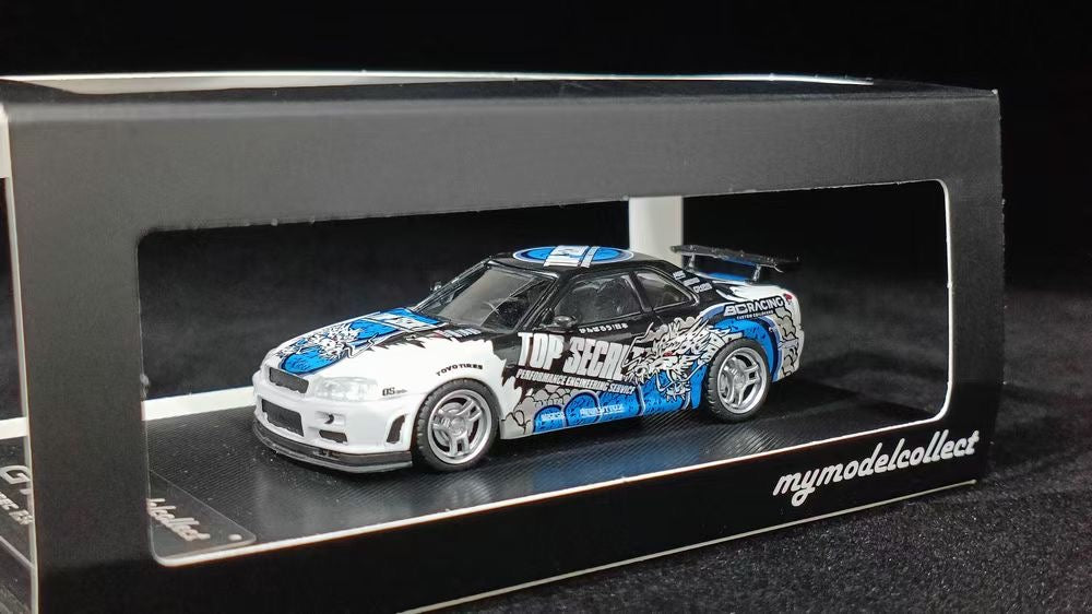 Model Collect 1:64 Nissan GT-R R34 V-SPEC-II Top Secret White Edition