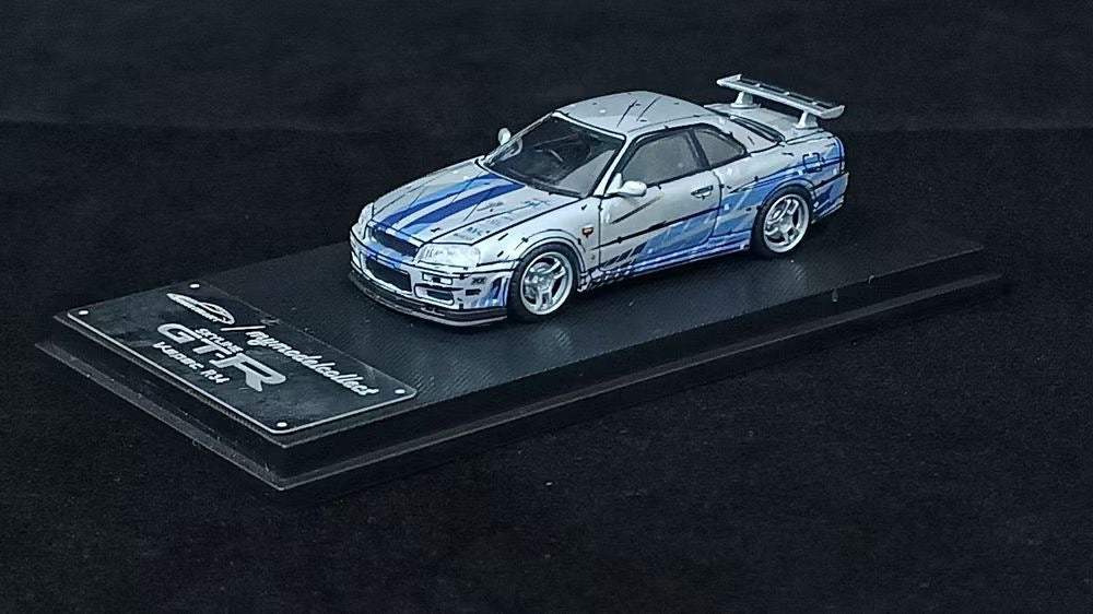 Model Collect 1:64 Nissan GT-R R34 V-SPEC-II Cel Shade Silver Blue Edition