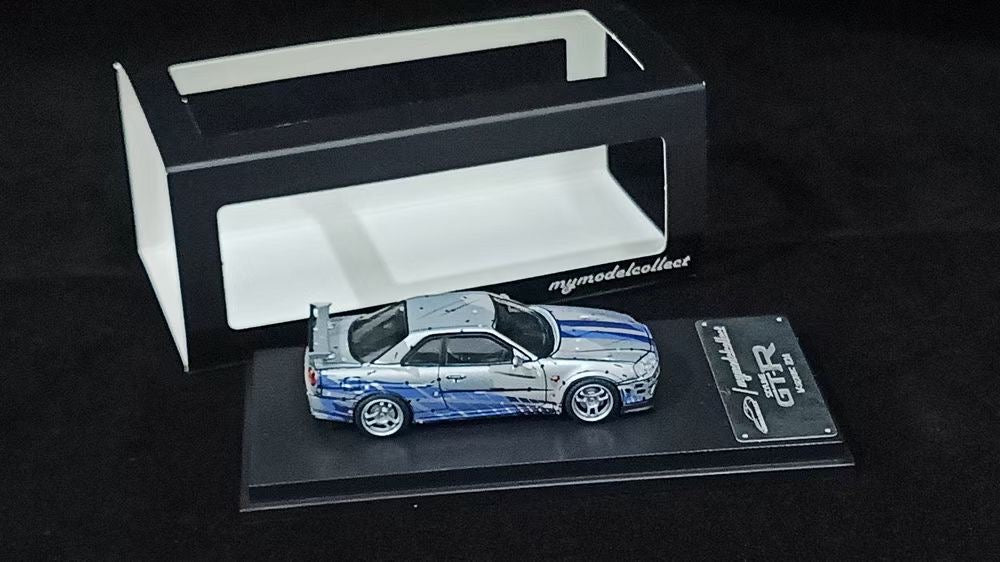 Model Collect 1:64 Nissan GT-R R34 V-SPEC-II Cel Shade Silver Blue Edition
