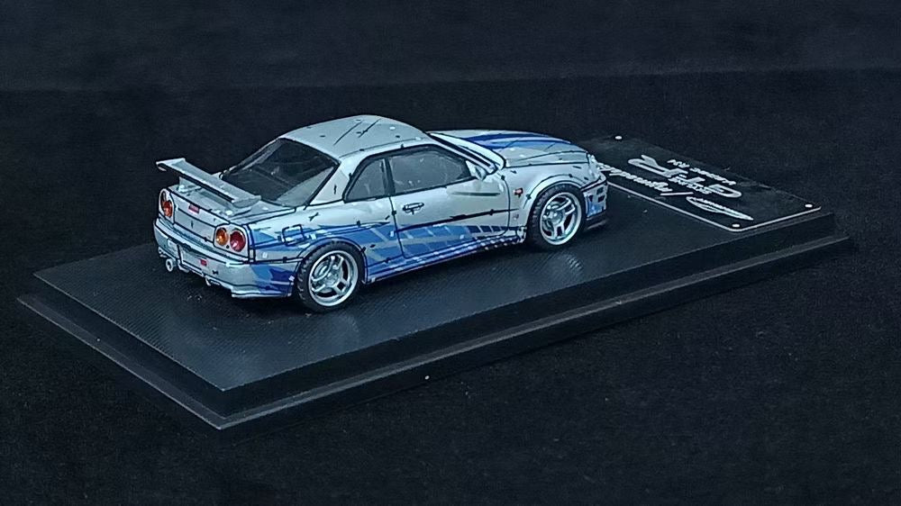 Model Collect 1:64 Nissan GT-R R34 V-SPEC-II Cel Shade Silver Blue Edition