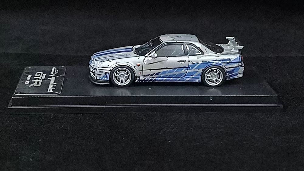 Model Collect 1:64 Nissan GT-R R34 V-SPEC-II Cel Shade Silver Blue Edition