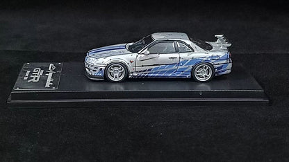 Model Collect 1:64 Nissan GT-R R34 V-SPEC-II Cel Shade Silver Blue Edition