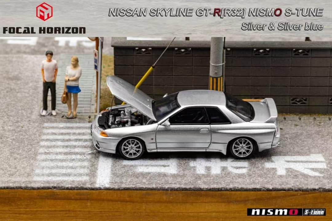 Focal Horizon 1/64 Nissan Skyline GT-R R32 Nismo S-Tune Metallic Silver with Openable Engine Hood