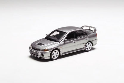 Motorhelix Senior Series 1:64 Mitsubishi Lancer Evolution 4 EVO IV Steel Silver Metallic Openable Front Hood Detailed Engine - Mitsubishi Official Licensed