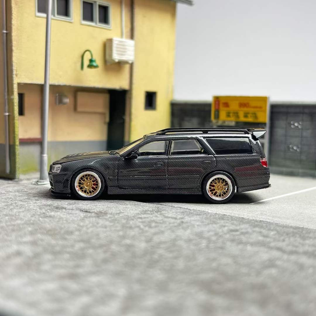 Zoom 1/64 Nissan Stagea Skyline GT-R R34 WC34 260RS Wagon Open Engine Bonnet - Full Carbon Black