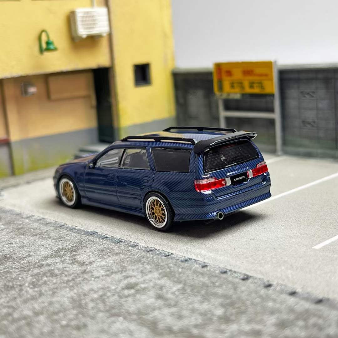 Zoom 1/64 Nissan Stagea Skyline GT-R R34 WC34 260RS Wagon Open Engine Bonnet - Full Carbon Blue