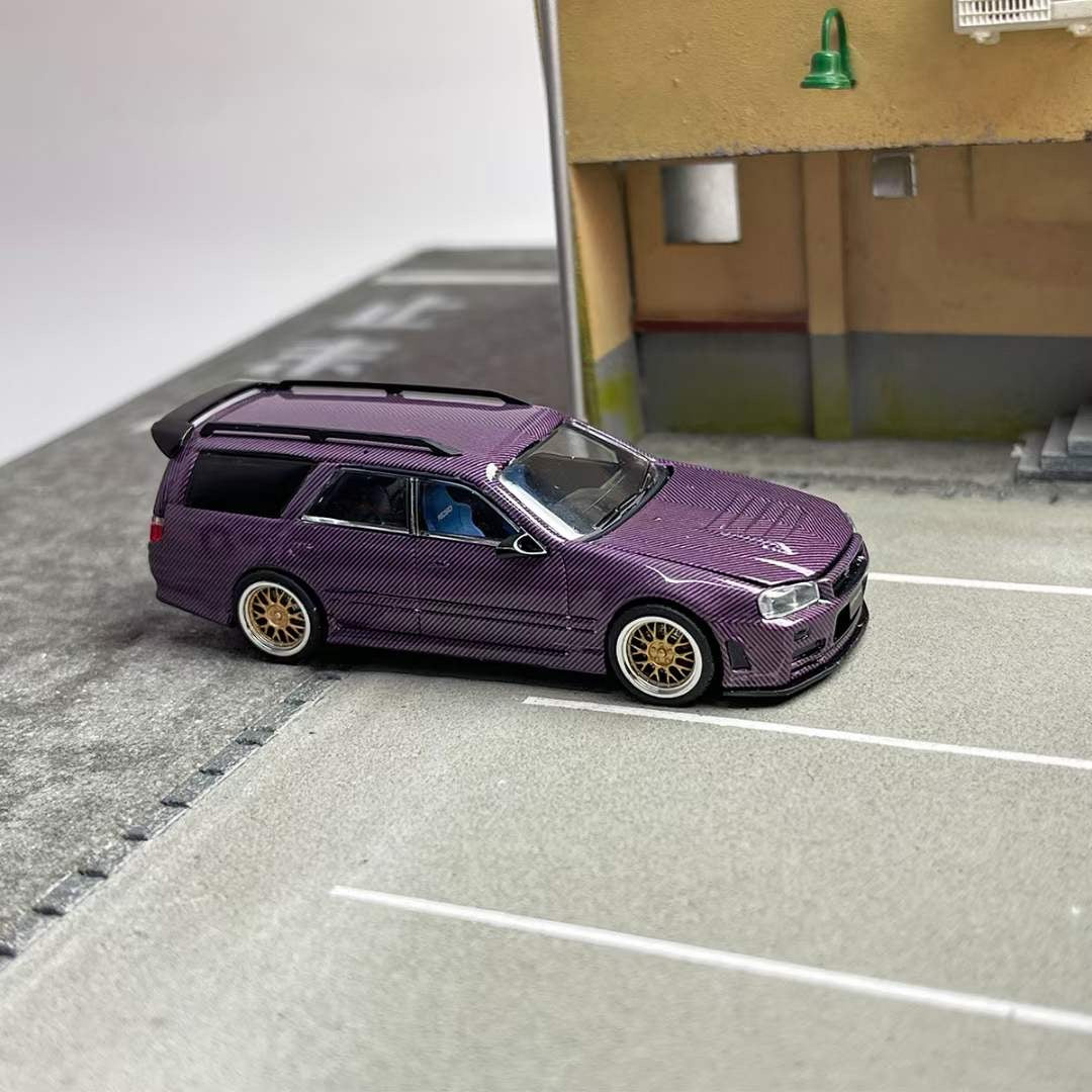 Zoom 1/64 Nissan Stagea Skyline GT-R R34 WC34 260RS Wagon Open Engine Bonnet- Full Carbon Purple