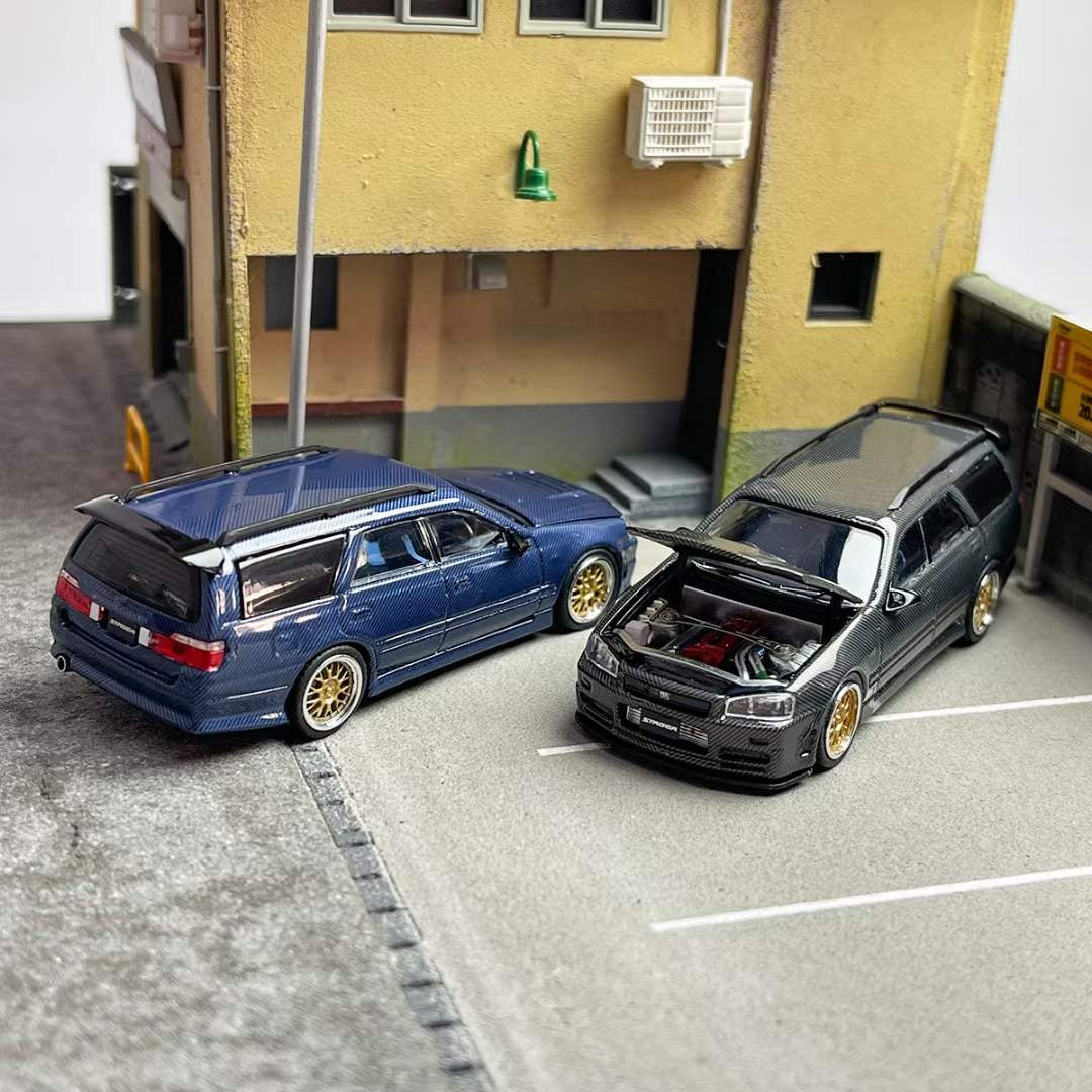 Zoom 1/64 Nissan Stagea Skyline GT-R R34 WC34 260RS Wagon Open Engine Bonnet - Full Carbon Blue