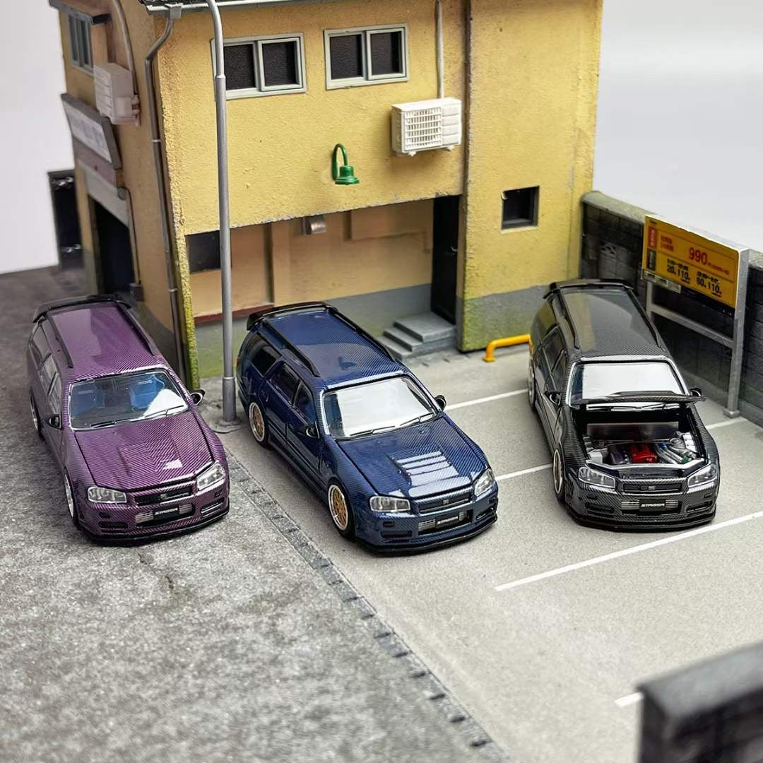 Zoom 1/64 Nissan Stagea Skyline GT-R R34 WC34 260RS Wagon Open Engine Bonnet- Full Carbon Purple