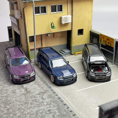 Zoom 1/64 Nissan Stagea Skyline GT-R R34 WC34 260RS Wagon Open Engine Bonnet- Full Carbon Purple