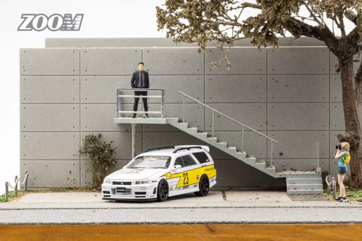 Zoom 1/64 Nissan Stagea Skyline GT-R R34 WC34 260RS Wagon Open Engine Bonnet- Lightning #23 Edition
