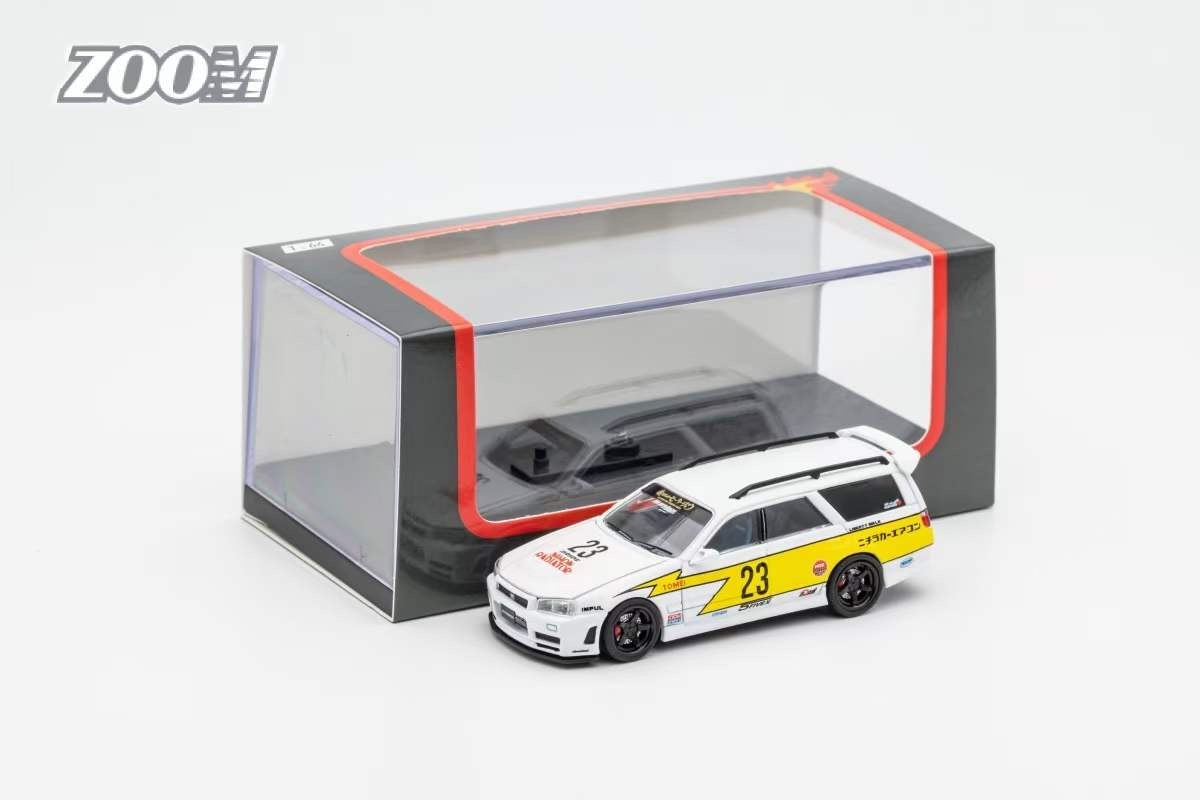 Zoom 1/64 Nissan Stagea Skyline GT-R R34 WC34 260RS Wagon Open Engine Bonnet- Lightning #23 Edition