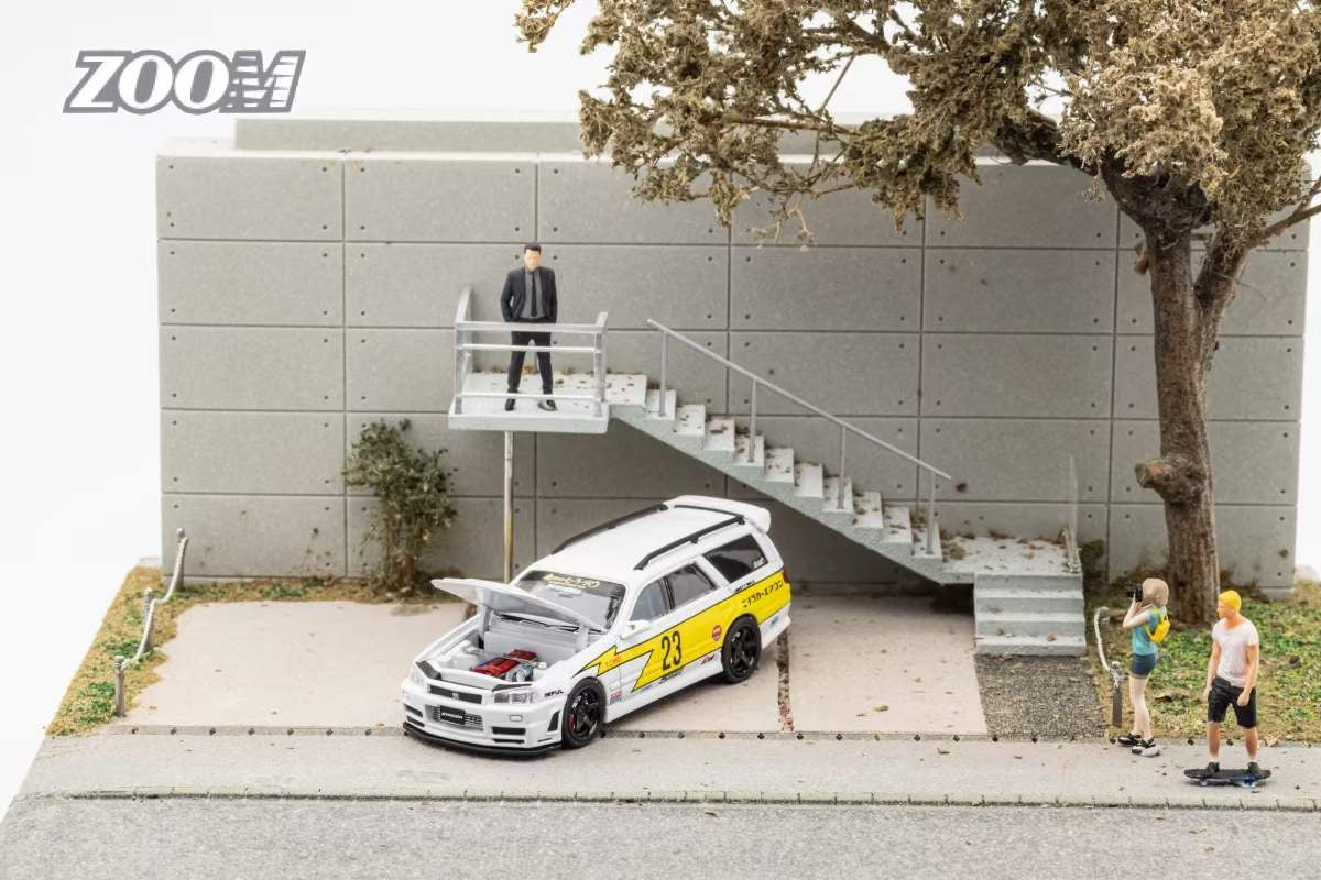 Zoom 1/64 Nissan Stagea Skyline GT-R R34 WC34 260RS Wagon Open Engine Bonnet- Lightning #23 Edition