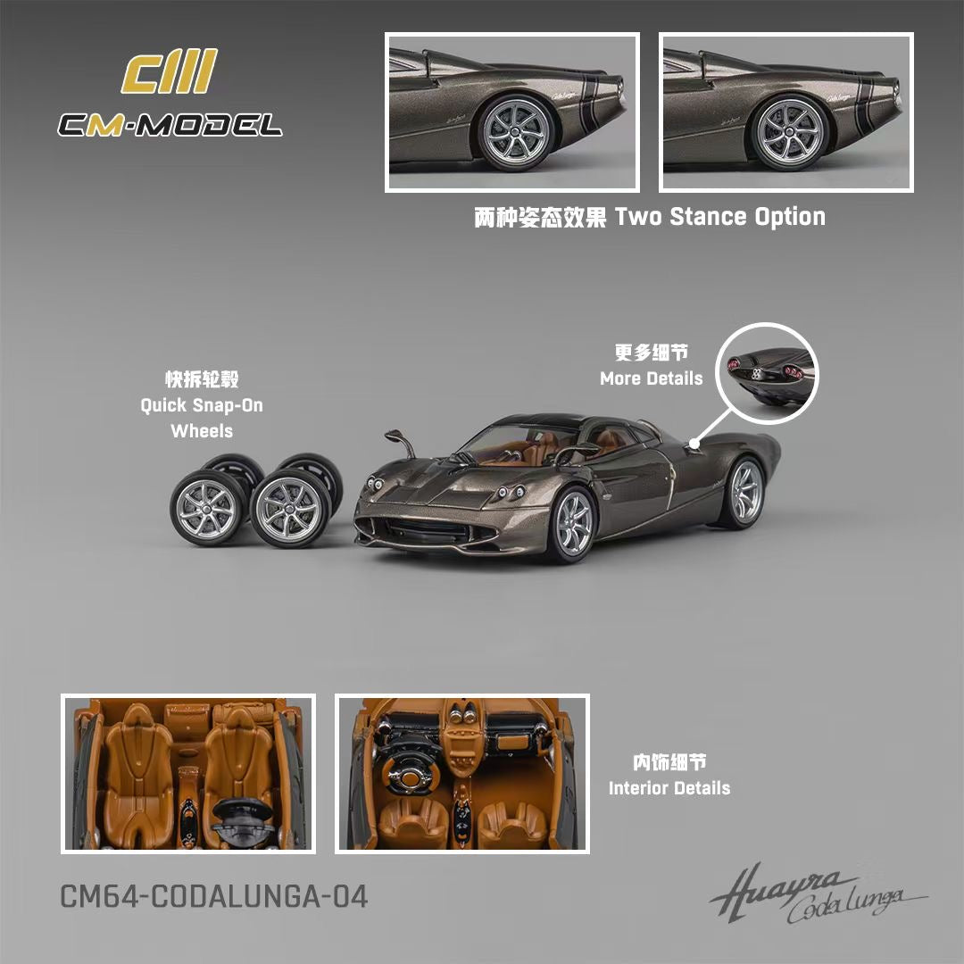 CM Model 1:64 Pagani Huayra Codalunga Metallic Gun Grey Official Licensed with Extra Wheel-Set for Replacement