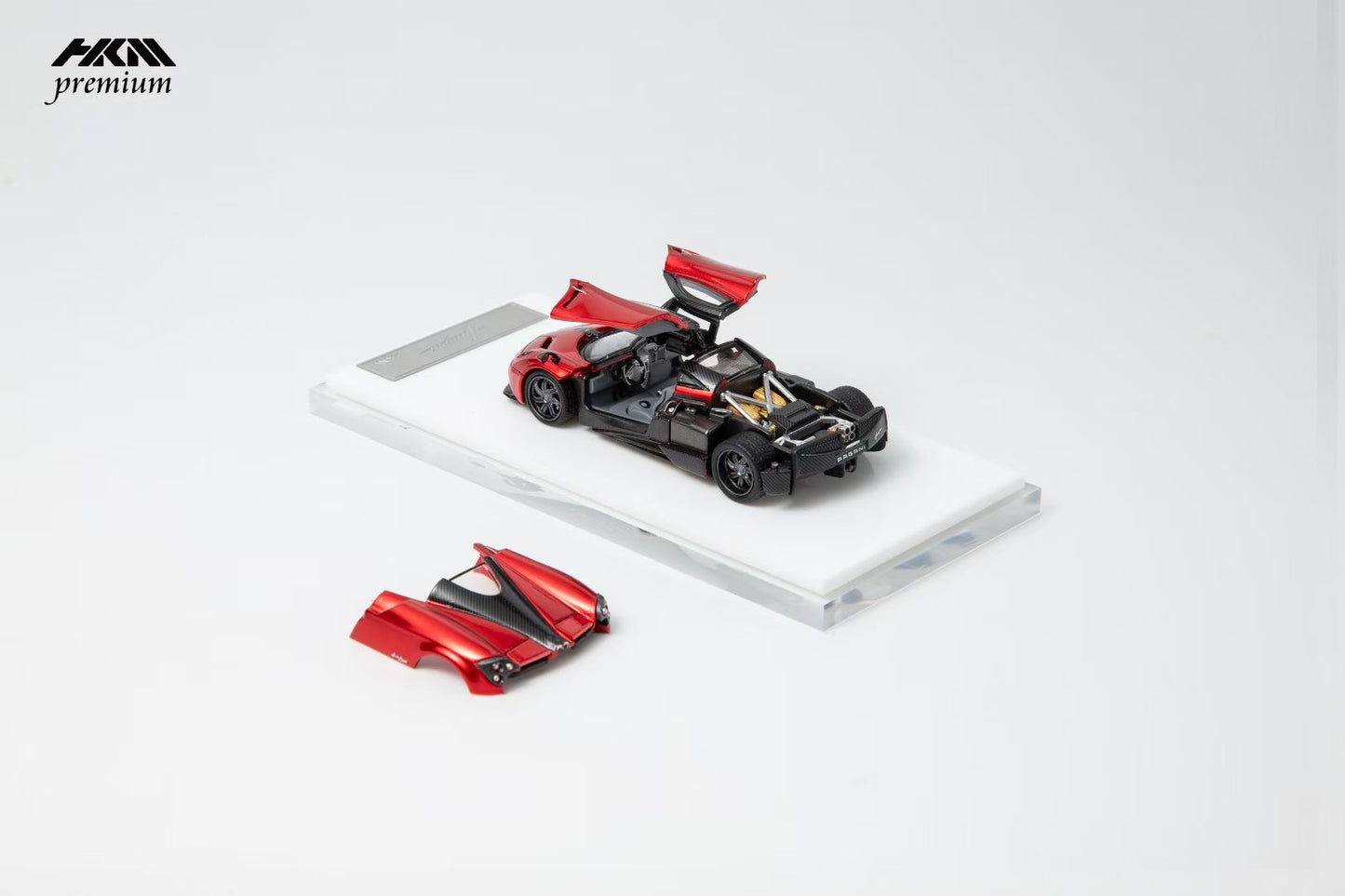 HKM Premium 1:64 Pagani Huayra Coupe 2014 Metallic Red (Movable Rear Engine Boot, 2 Gull Wing Doors, Front and Rear Spoilers) Limited 999 Pieces