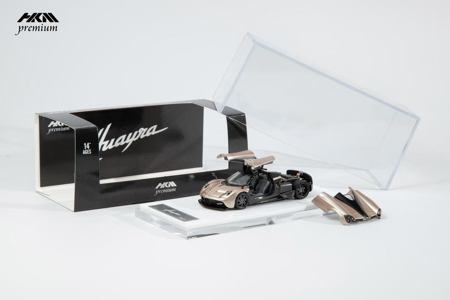 HKM Premium 1:64 Pagani Huayra Coupe 2014 Champagne Gold (Movable Rear Engine Boot, 2 Gull Wing Doors, Front and Rear Spoilers) Limited 999 Pieces