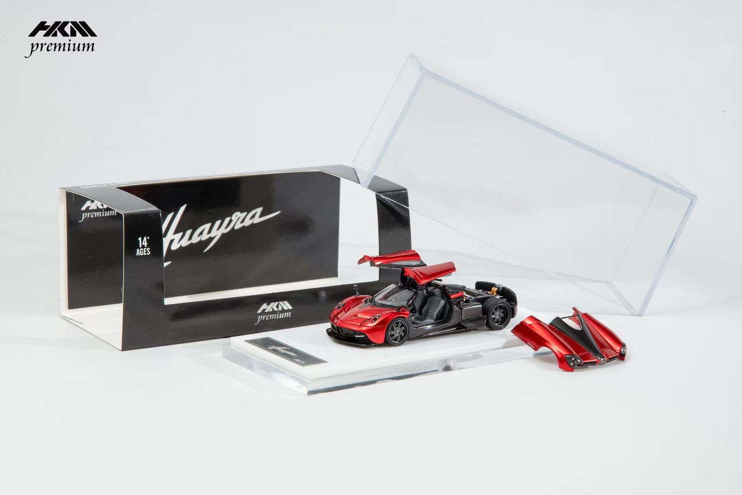 HKM Premium 1:64 Pagani Huayra Coupe 2014 Metallic Red (Movable Rear Engine Boot, 2 Gull Wing Doors, Front and Rear Spoilers) Limited 999 Pieces