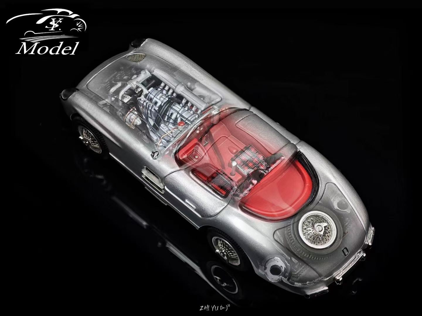 YS Model 1:64 Mercedes Benz SL Class MK1 300SLR W196S 1955 Uhlenhaut Coupe Openable Front Engine Hood and Gull Wing Doors