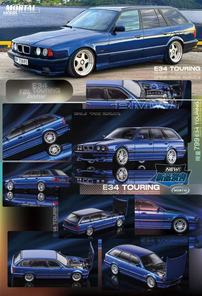 Mortal BMW 5 Series E34 Wagon Pearl Blue Ordinary Stance Openable Front Hood Detailed Engine Limited 799 Pieces