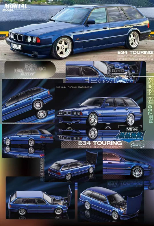 Mortal BMW 5 Series E34 Wagon Pearl Blue Ordinary Stance Openable Front Hood Detailed Engine Limited 799 Pieces