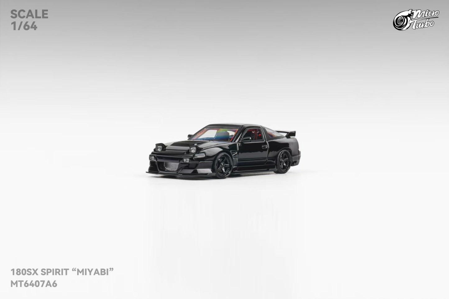 Micro Turbo 1/64 Nissan Silvia S13 180SX Spirit Rei Mayabi Pop Up Headlight Detailed Interior and Engine Piano Black