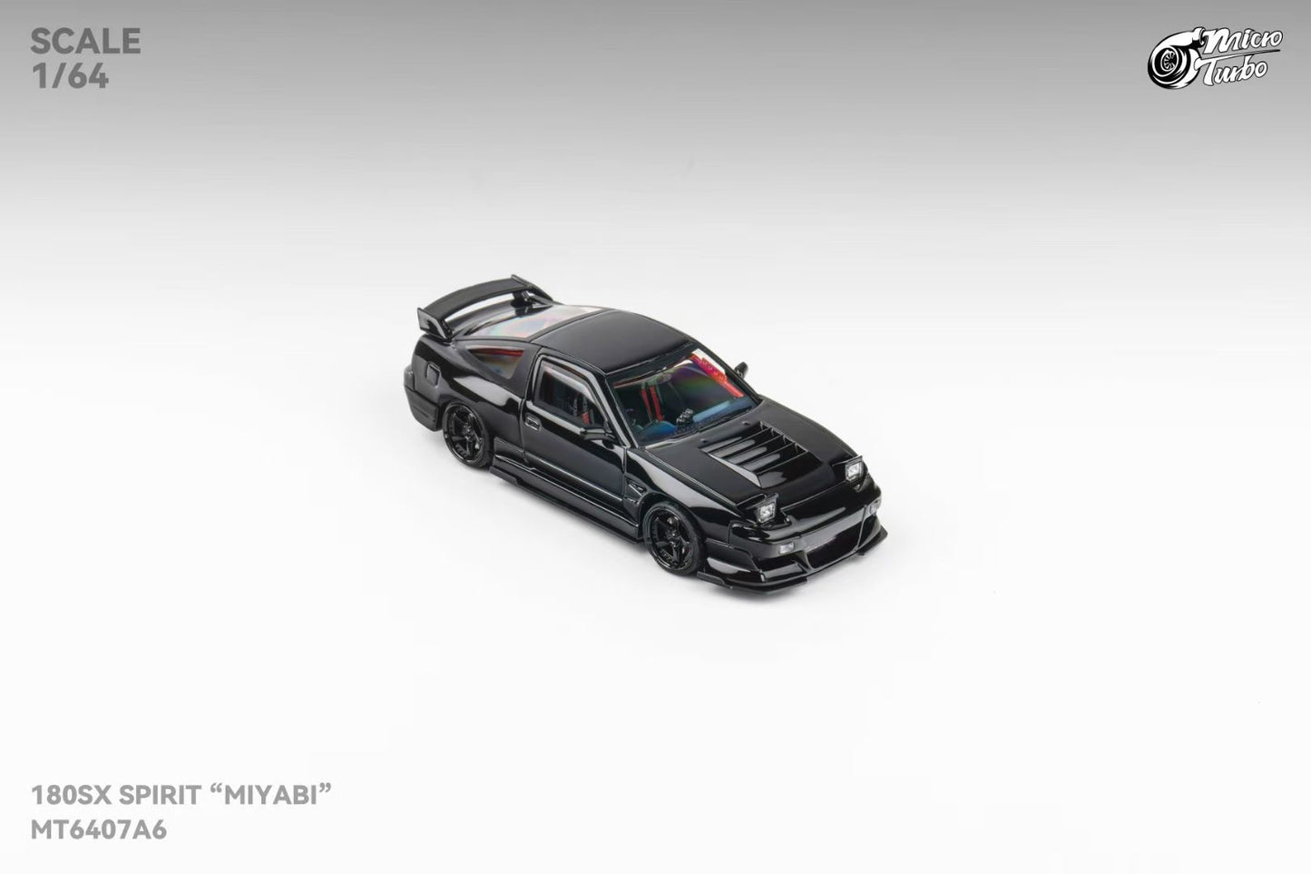 Micro Turbo 1/64 Nissan Silvia S13 180SX Spirit Rei Mayabi Pop Up Headlight Detailed Interior and Engine Piano Black