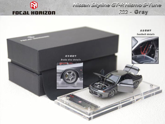 Focal Horizon 1:64 Nissan Skyline GT-R R32 Nismo S-Tune Gun Grey (ALL OPEN Doors and Hoods) Premium Case and Box Packaging