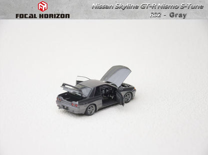 Focal Horizon 1:64 Nissan Skyline GT-R R32 Nismo S-Tune Gun Grey (ALL OPEN Doors and Hoods) Premium Case and Box Packaging