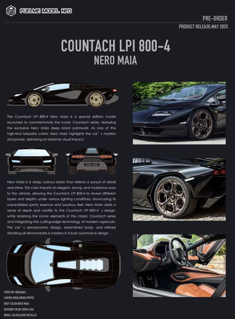 [Premium Resin Model] FuelMe Neo 1:64 Lamborghini Countach LPI 800-4 Nero Maia Black