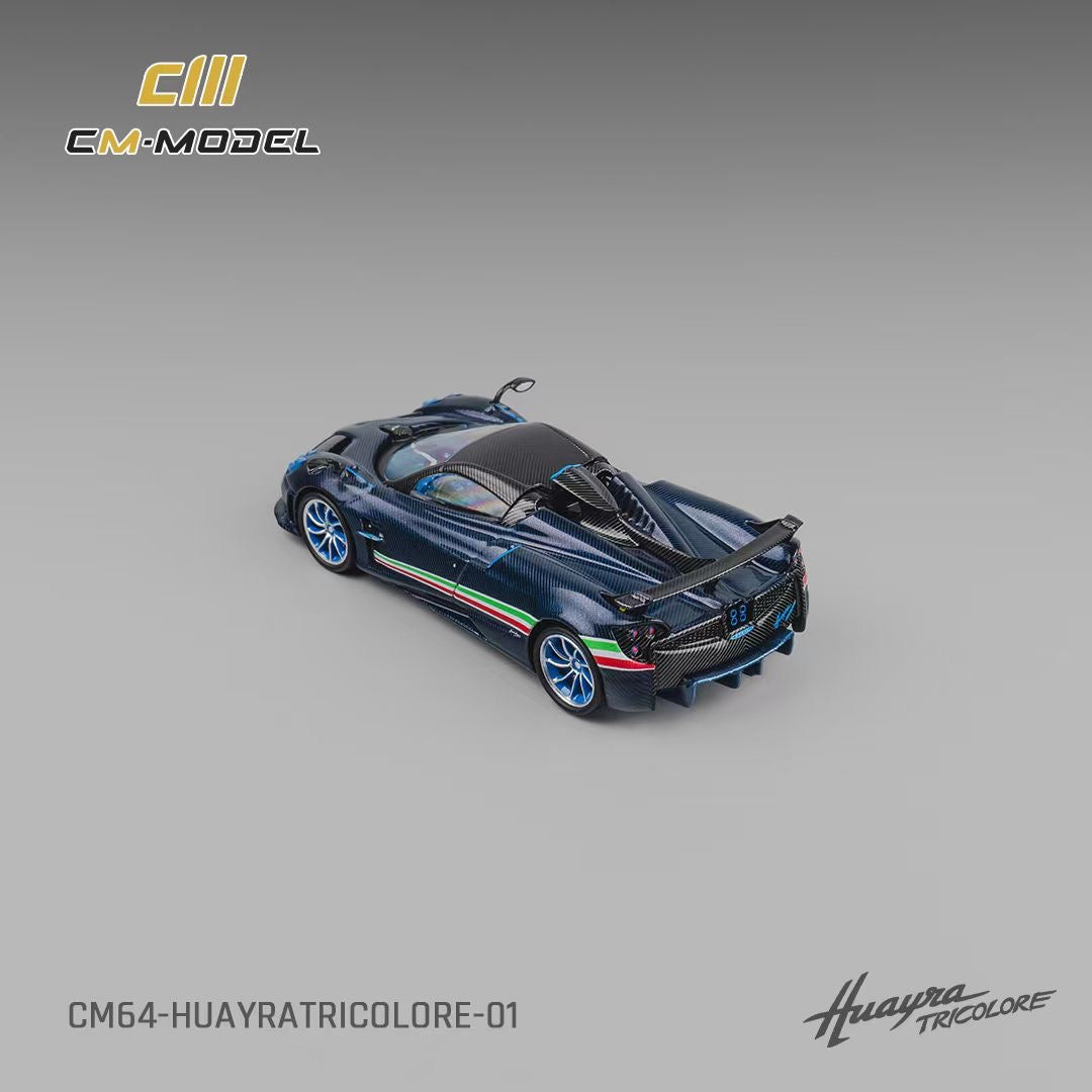 CM Model 1:64 Pagani Huayra Tricolore Full Carbon Blue Italian Stripes Pagani Official Licensed