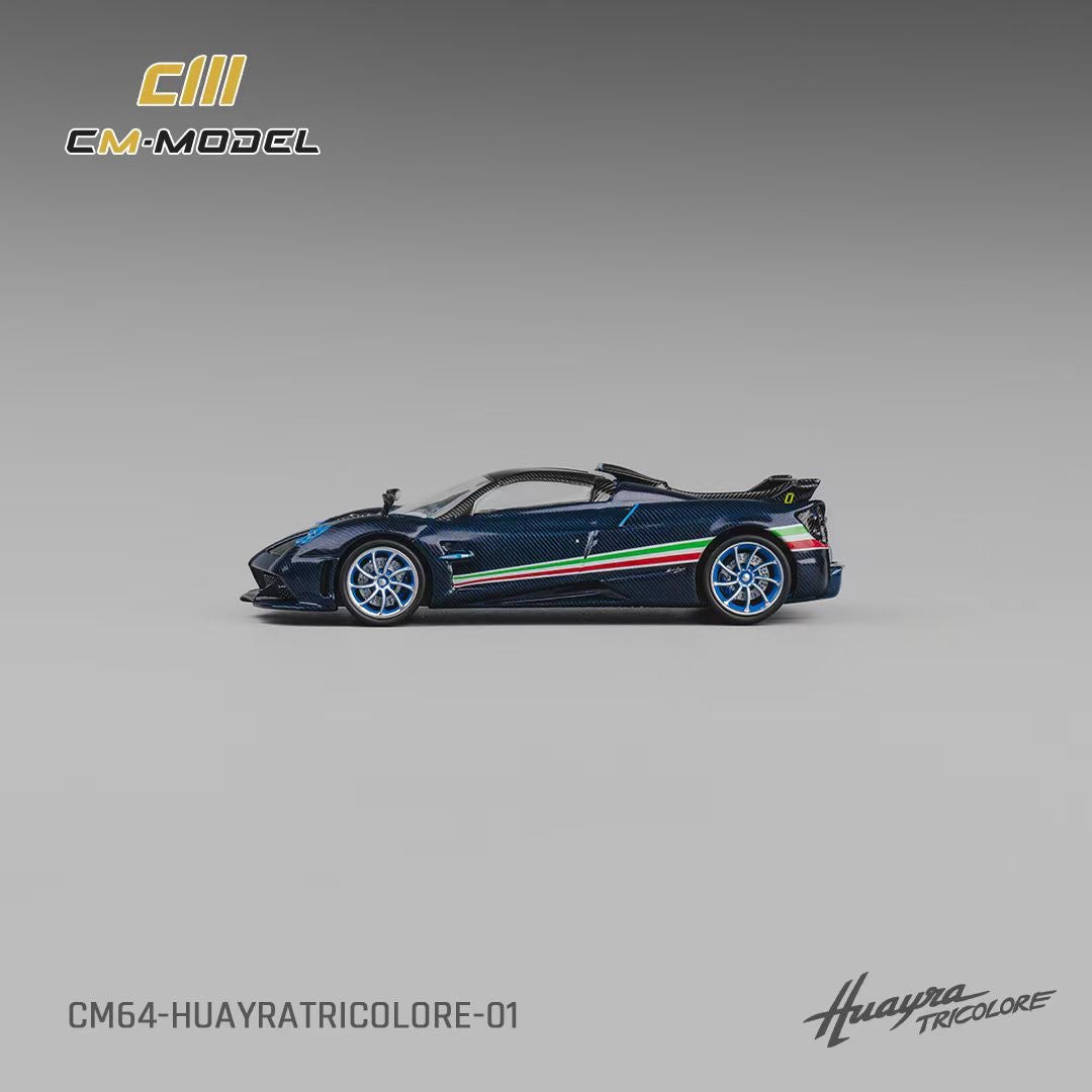 CM Model 1:64 Pagani Huayra Tricolore Full Carbon Blue Italian Stripes Pagani Official Licensed