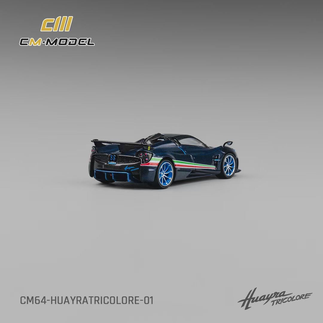 CM Model 1:64 Pagani Huayra Tricolore Full Carbon Blue Italian Stripes Pagani Official Licensed